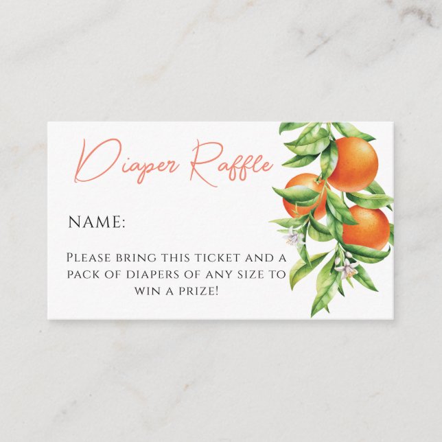 Orange Citrus Cutie on the Way Diaper Raffle Card (Front)