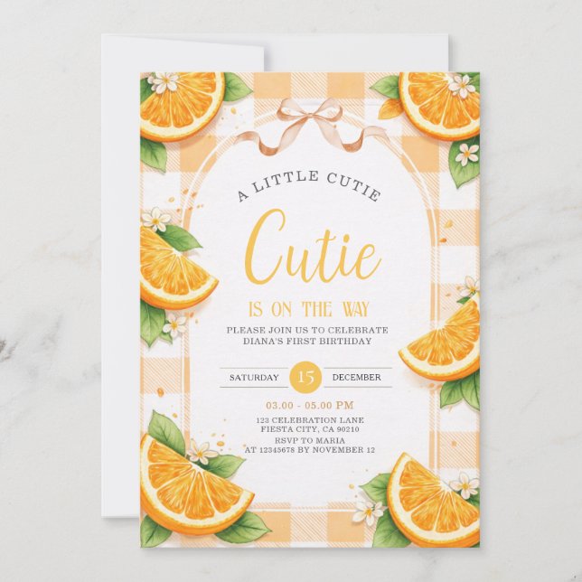 Orange Citrus First Birthday Party Invite (Front)