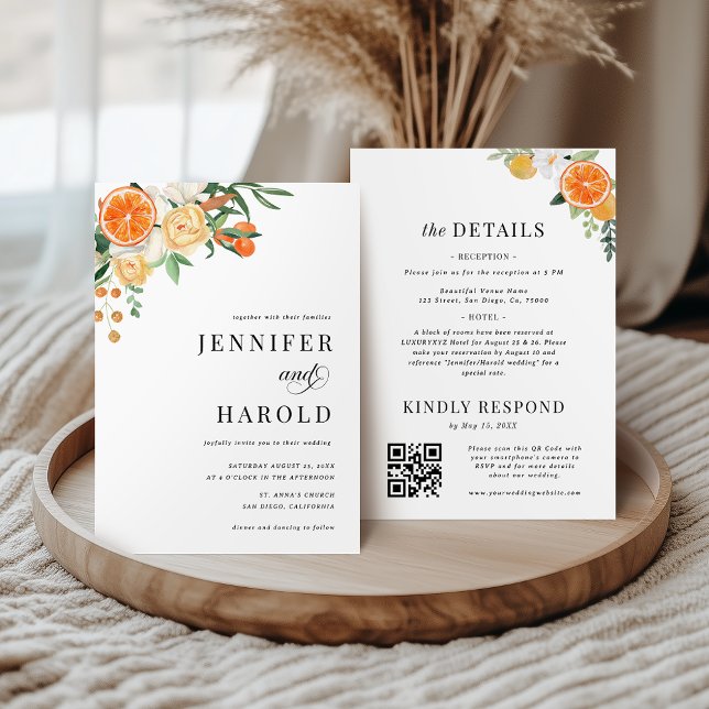 Orange Citrus Floral Minimal All in One Wedding Invitation (Creator Uploaded)