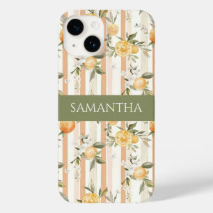 Orange Citrus Floral Peach Stripe Name Case-Mate iPhone 14 Case