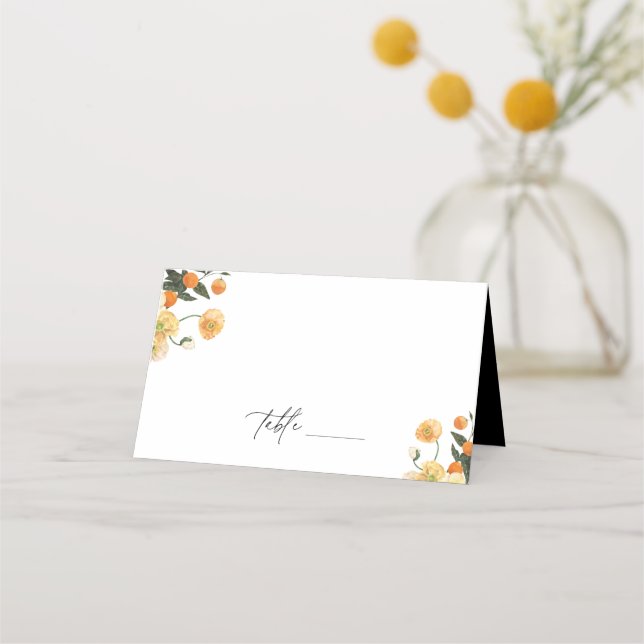 Orange Citrus Floral Wedding Place Card (Front)