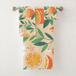 Orange Citrus Fruit Retro Pattern Bath Towel Set