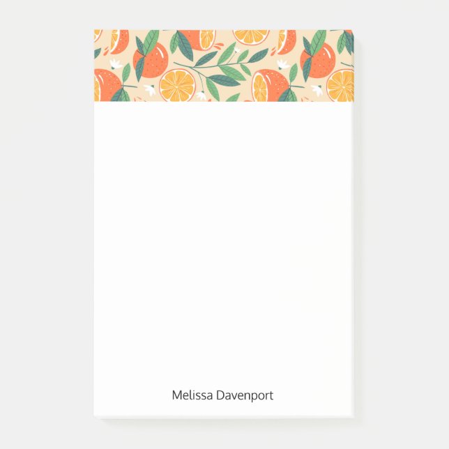 Orange Citrus Fruit Retro Pattern Border Post-it Notes (Front)