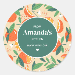 Orange Citrus Fruit Retro Pattern Kitchen Classic Round Sticker