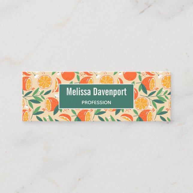 Orange Citrus Fruit Retro Pattern Mini Business Card (Front)