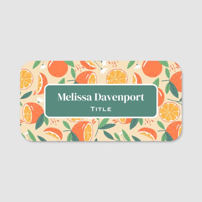 Orange Citrus Fruit Retro Pattern Name Tag (Front)