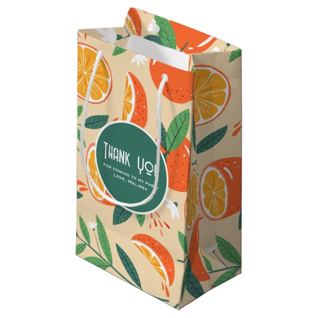 Orange Citrus Fruit Retro Pattern Party Thank You Small Gift Bag (Front Angled)