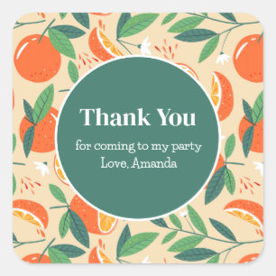 Orange Citrus Fruit Retro Pattern Party Thank You Square Sticker