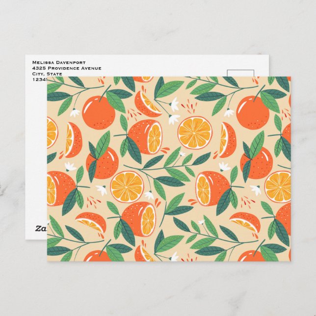Orange Citrus Fruit Retro Pattern Postcard (Front/Back)