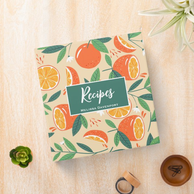 Orange Citrus Fruit Retro Pattern Recipe Binder (In Situ)