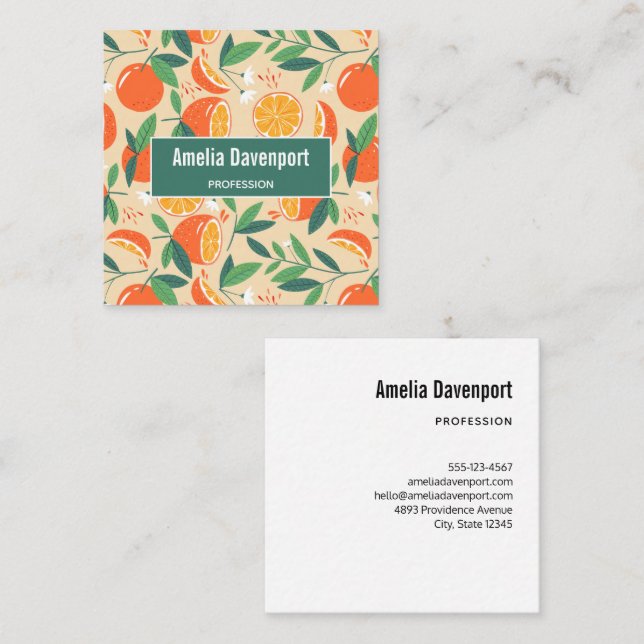 Orange Citrus Fruit Retro Pattern Square Business Card (Front/Back)