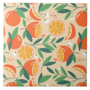 Orange Citrus Fruit Retro Pattern Tile