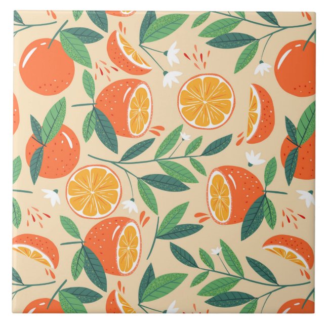 Orange Citrus Fruit Retro Pattern Tile (Front)