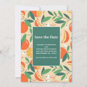 Orange Citrus Fruit Retro Pattern Wedding Save The Date