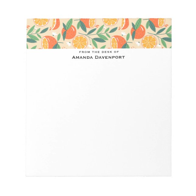 Orange Citrus Fruit Retro Patterned Border Notepad (Front)