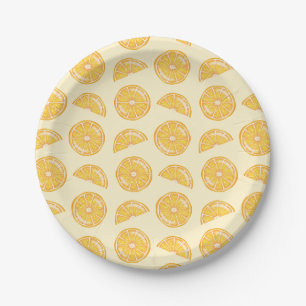 Orange Citrus Fruit Slices Illustrated Pattern Paper Plate