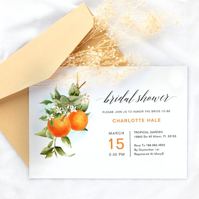 Orange Citrus Fruit Watercolor Bridal Shower Invitation (Creator Uploaded)