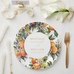 Orange Citrus Fruit Wedding Paper Plate