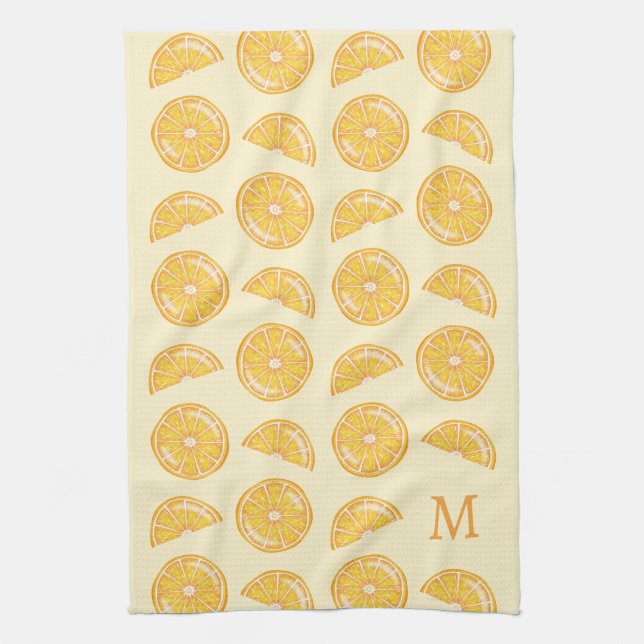 Orange Citrus Fruits With Custom Monogram Kitchen Towel (Vertical)