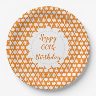 Orange Citrus Geometry 60th Birthday Paper Plate