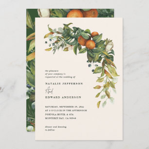 Orange citrus green watercolor botanical wedding