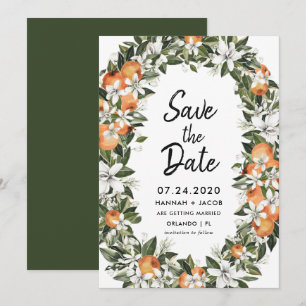 Orange Citrus Greenery Save The Dates Cards