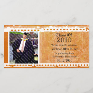 Orange Citrus Grunge Graduation Photo Card