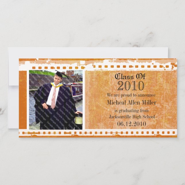 Orange Citrus Grunge Graduation Photo Card (Front)