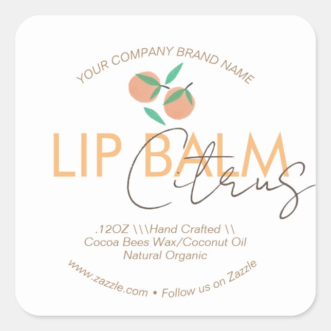  Orange Citrus Lip Balm Business Packaging     Square Sticker (Front)