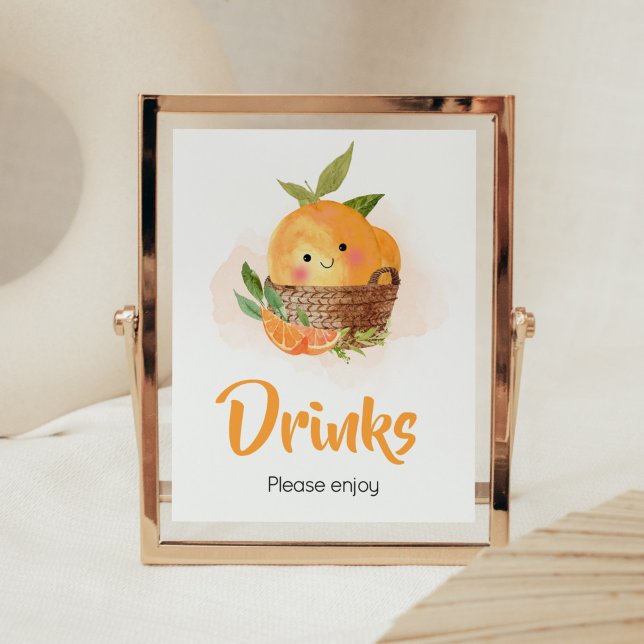 Orange Citrus Little Cutie Baby Shower Drinks Poster (Little Cutie Orange Citrus Baby Shower Drinks Sign)