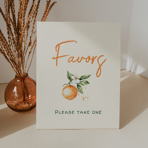 Orange Citrus Little Cutie Baby Shower Favours Pedestal Sign