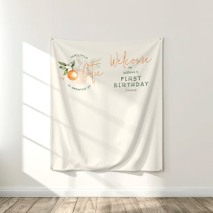 Orange Citrus Little Cutie Birthday Party Backdrop Tapestry
