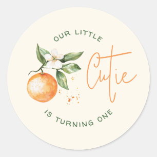Orange Citrus Little Cutie Birthday Party Favour Classic Round Sticker