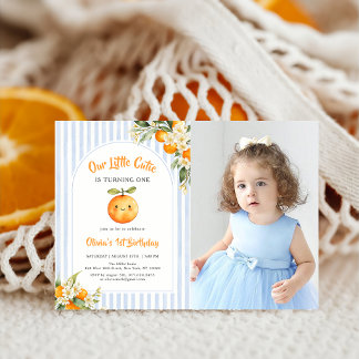 Orange Citrus Little Cutie Birthday Photo Invitation