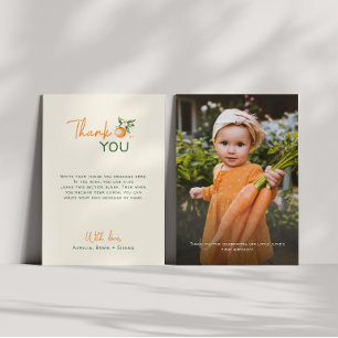 Orange Citrus Little Cutie First Birthday Photo Thank You Card