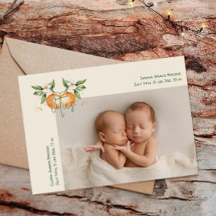 Orange Citrus Little Cutie Thank You Twin Baby Announcement