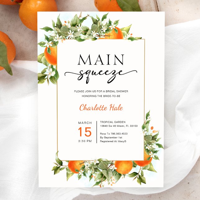 Orange Citrus Main Squeeze Bridal Shower Invitation (Creator Uploaded)
