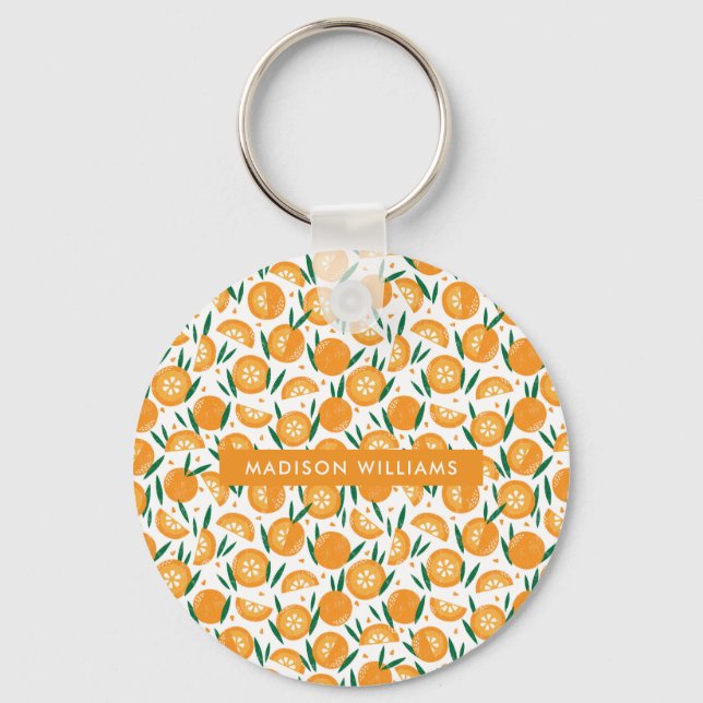 Orange Citrus Pattern Custom Name Aluminum  Keychain (Front)