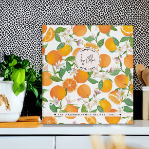 Orange Citrus Pattern Watercolor Family Recipes Binder