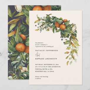 Orange citrus plum watercolor botanical wedding