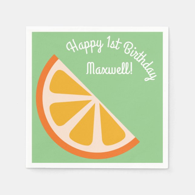 Orange Citrus Slice Cute 1st Birthday Party Napkin (Front)