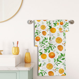 Orange Citrus Summer Floral Botanical Pattern Bath Towel Set