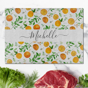Orange Citrus Summer Floral Botanical Pattern Cutting Board