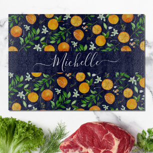 Orange Citrus Summer Floral Botanical Pattern Cutting Board
