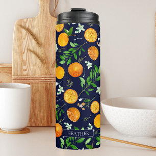 Orange Citrus Summer Floral Botanical Pattern Thermal Tumbler