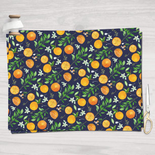 Orange Citrus Summer Floral Botanical Pattern Tissue Paper