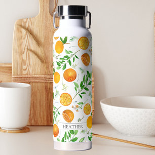 Orange Citrus Summer Floral Botanical Pattern Water Bottle