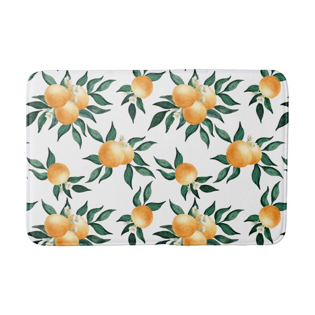 Orange Citrus Tropical Botanical Pattern Bath Mat (Front)
