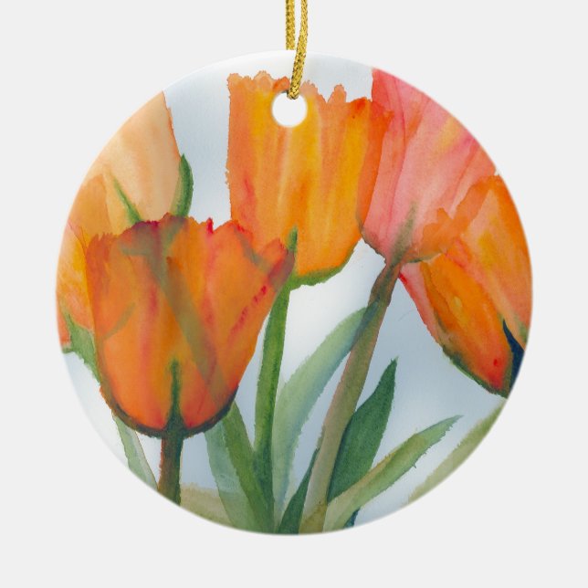 Orange Citrus Tulips Ceramic Ornament (Front)