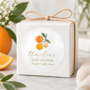 Orange Citrus Watercolor Baby Shower Custom Classic Round Sticker